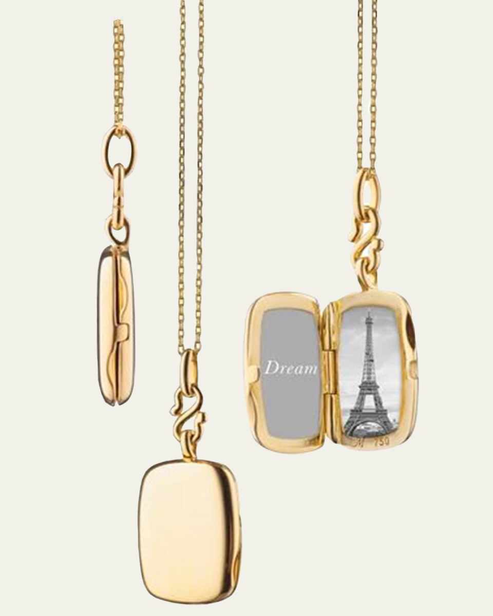 18K Yellow Gold Slim Britt Rectangle Locket Necklace